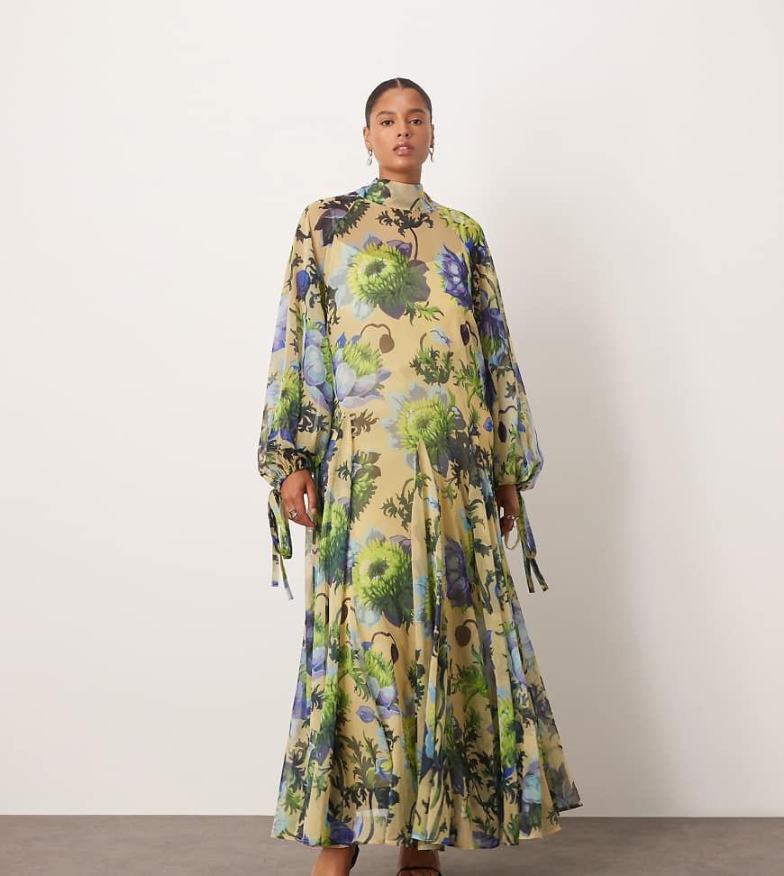 ARRANGE Curve - Hochgeschlossenes Trapez-Maxikleid mit auffälligem Blumenmuster-Bunt von ARRANGE