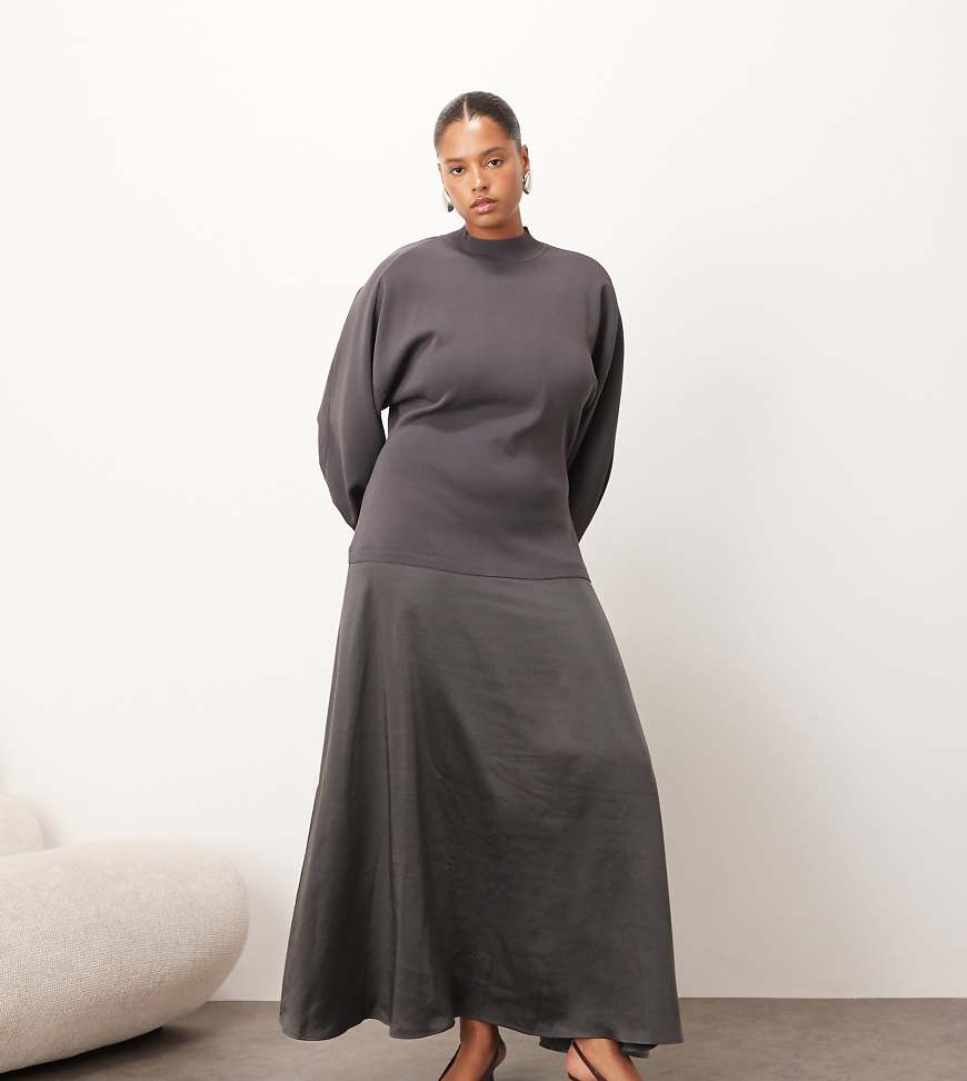 ARRANGE Curve - Hybrid-Maxikleid in Anthrazit mit geformten Ärmeln-Grau von ARRANGE
