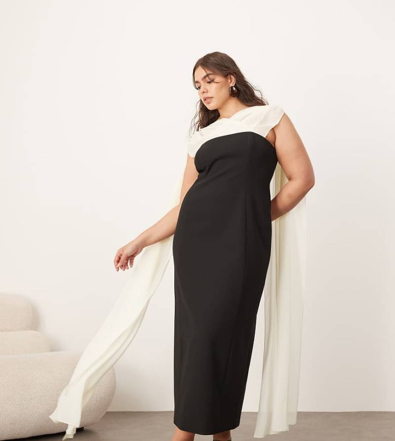 ARRANGE Curve - Maxikleid aus Chiffon mit Drapierung, Struktur und schwarz-weißem Design von ARRANGE