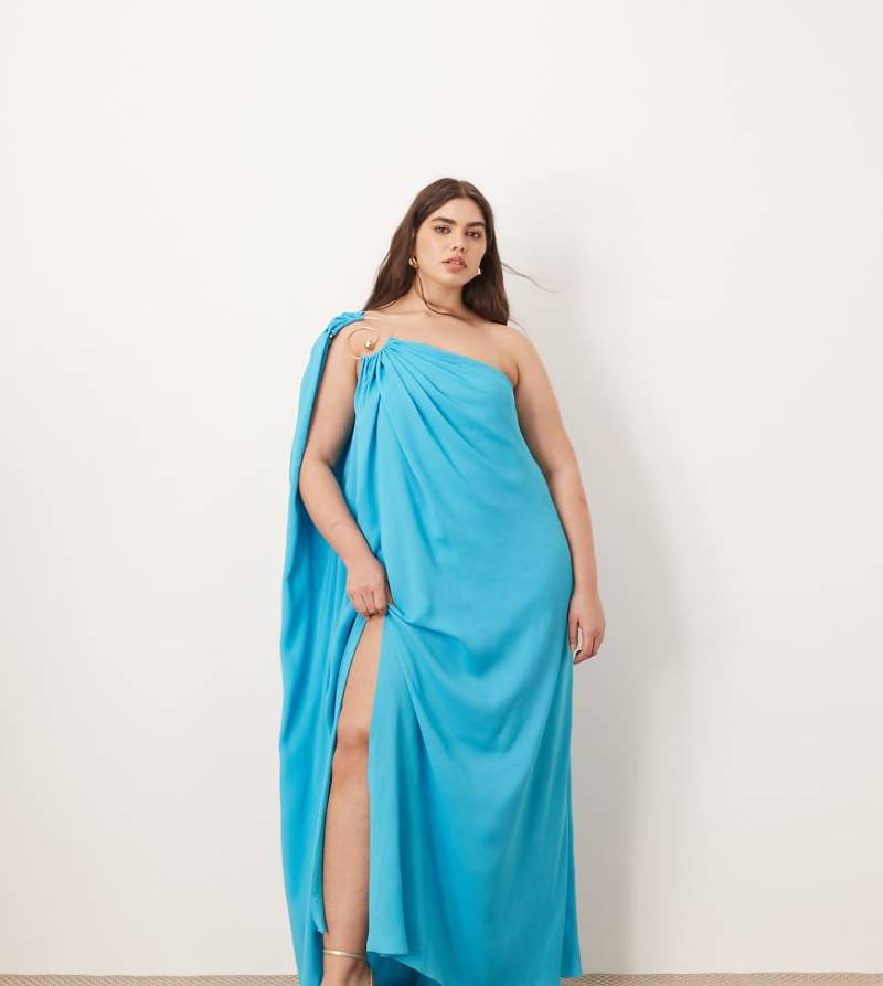 ARRANGE Curve - Maxikleid in Türkis mit Spiral-Besatz und One-Shoulder-Träger-Blau von ARRANGE