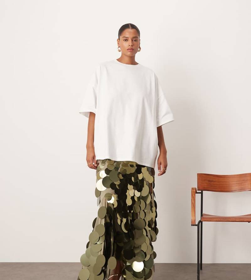 ARRANGE Curve - Maxirock mit wellenförmigen linearen Verzierungen und eckigem Saum-Goldfarben von ARRANGE