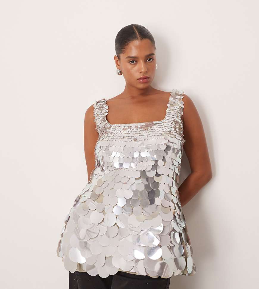 ARRANGE Curve - Oberteil mit eckigem Ausschnitt und Verzierung mit Pailletten in Scheibenoptik-Silber von ARRANGE