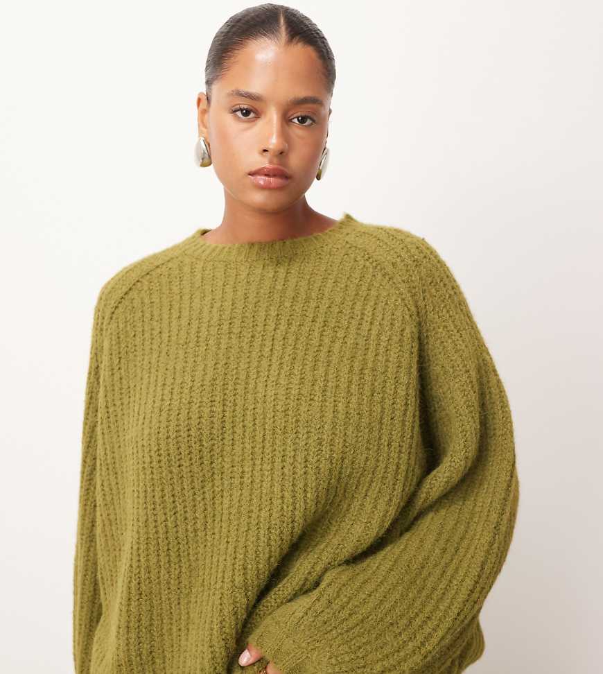ARRANGE Curve - Oversize-Pullover aus Rippstrick in Khaki mit Wollanteil-Grün von ARRANGE
