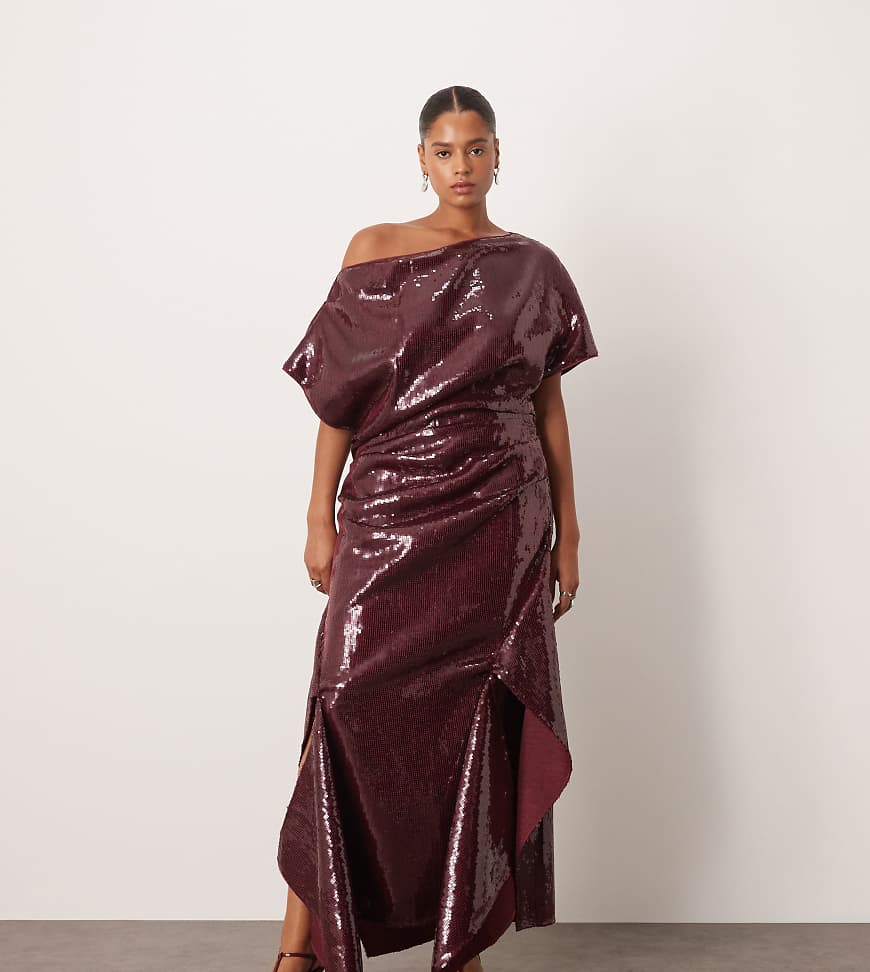 ARRANGE Curve - Pailletten-Midikleid in Rot mit drapiertem Oberteil und eckig geschnittenem Saum von ARRANGE