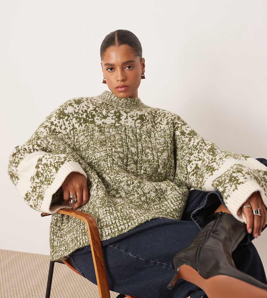 ARRANGE Curve - Pullover aus Grobstrickmix in Grün und Creme-Bunt ARRANGE Curve - Pullover aus Grobstrickmix in Grün und Creme-Bunt von ARRANGE