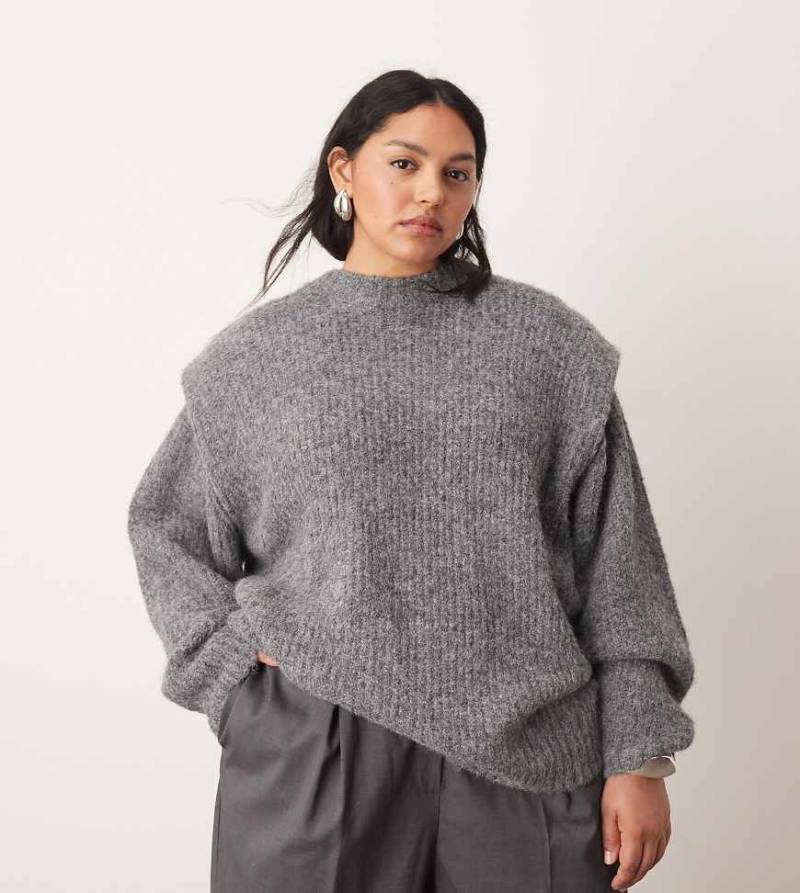 ARRANGE Curve - Pullover mit Schulterpolster aus Rippstrick in Anthrazit-Grau von ARRANGE