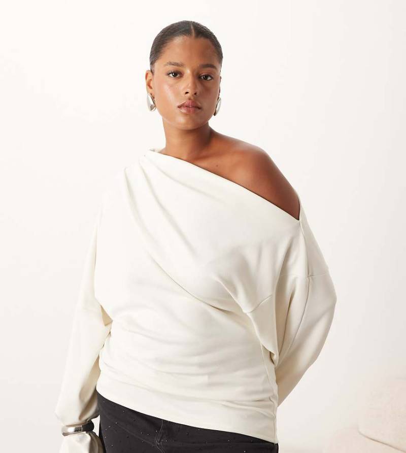 ARRANGE Curve - Schulterfreies Jersey-Oberteil in Weiß mit weiten Ärmeln und gerafftem Saum von ARRANGE