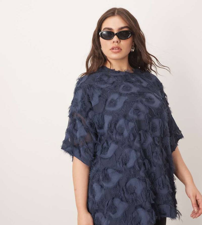 ARRANGE Curve - Strukturiertes Oversize-T-Shirt aus Webstoff in Blau von ARRANGE
