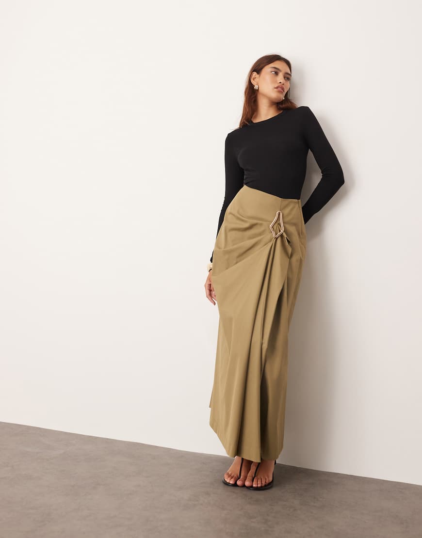 ARRANGE - Drapierter strukturierter Maxirock in Camel mit Metallbesatz-Neutral von ARRANGE