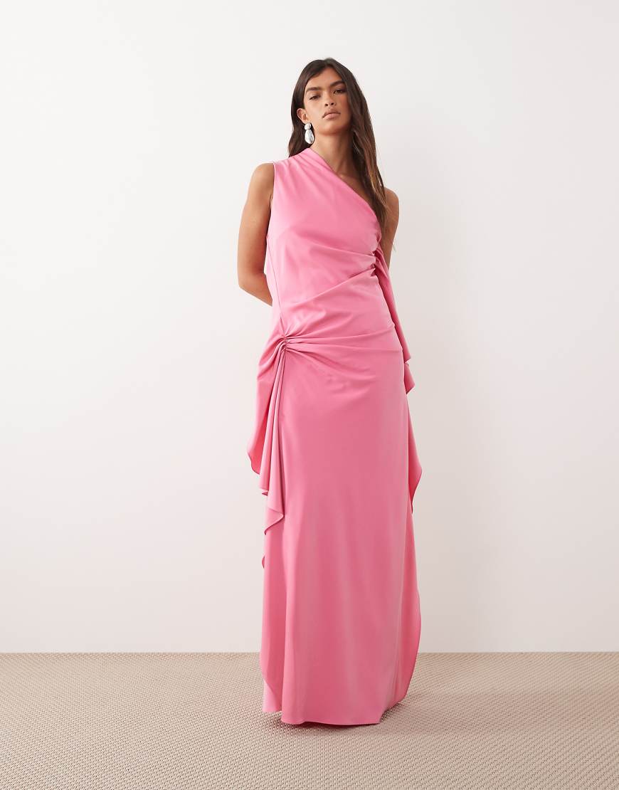 ARRANGE - Drapiertes Maxikleid in Rosa mit One-Shoulder-Träger und Rüschen von ARRANGE
