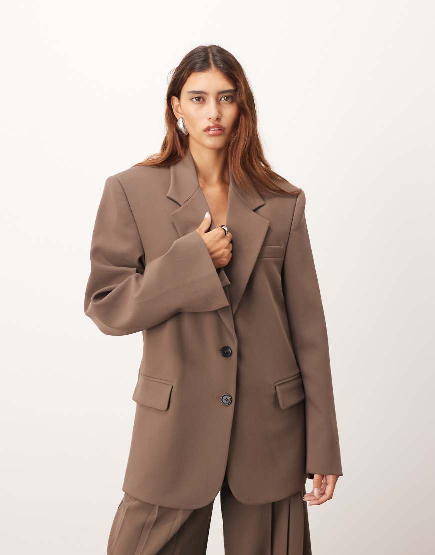 ARRANGE - Einreihiger Wollblazer in Schokobraun mit Oversize-Schnitt, Kombiteil-Brown ARRANGE - Einreihiger Wollblazer in Schokobraun mit Oversize-Schnitt, Kombiteil-Brown von ARRANGE