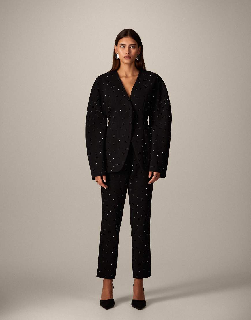 ARRANGE - Elegante Hose in Schwarz mit schmalem Bein und Strassverzierung, Kombiteil von ARRANGE