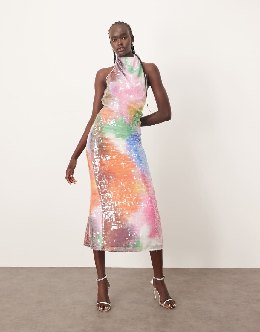 ARRANGE - Gerade Maxikleid mit Verzierung, Neckholder und abstraktem Pailletten-Muster-Bunt ARRANGE - Gerade Maxikleid mit Verzierung, Neckholder und abstraktem Pailletten-Muster-Bunt von ARRANGE