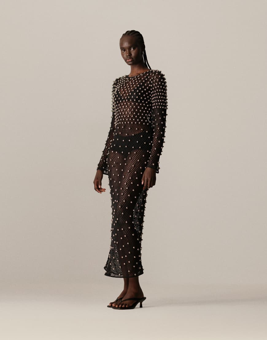 ARRANGE - Langärmliges Maxikleid aus Mesh in Schwarz mit Verzierung von ARRANGE