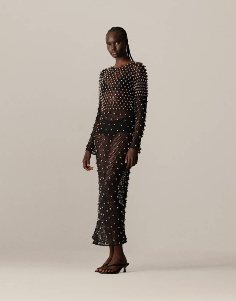 ARRANGE - Langärmliges Maxikleid aus Mesh in Schwarz mit Verzierung von ARRANGE