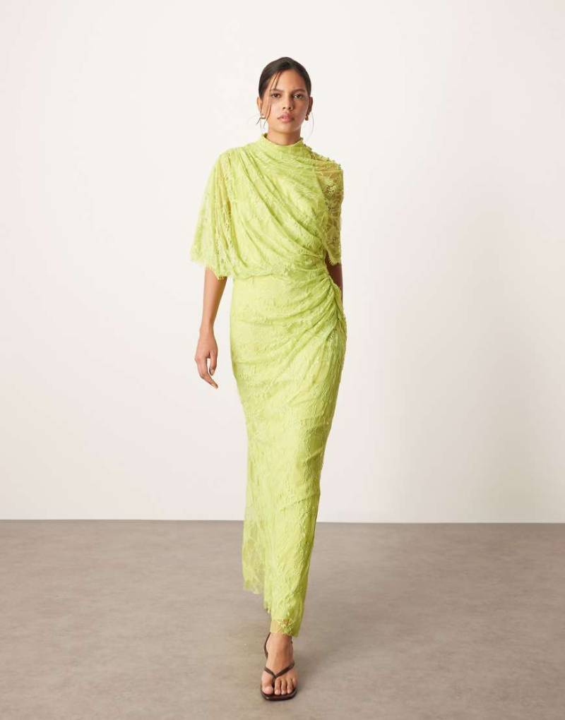 ARRANGE Maxikleid aus Spitze in Chartreuse-Grün mit drapierter Schulterpartie-Blau von ARRANGE