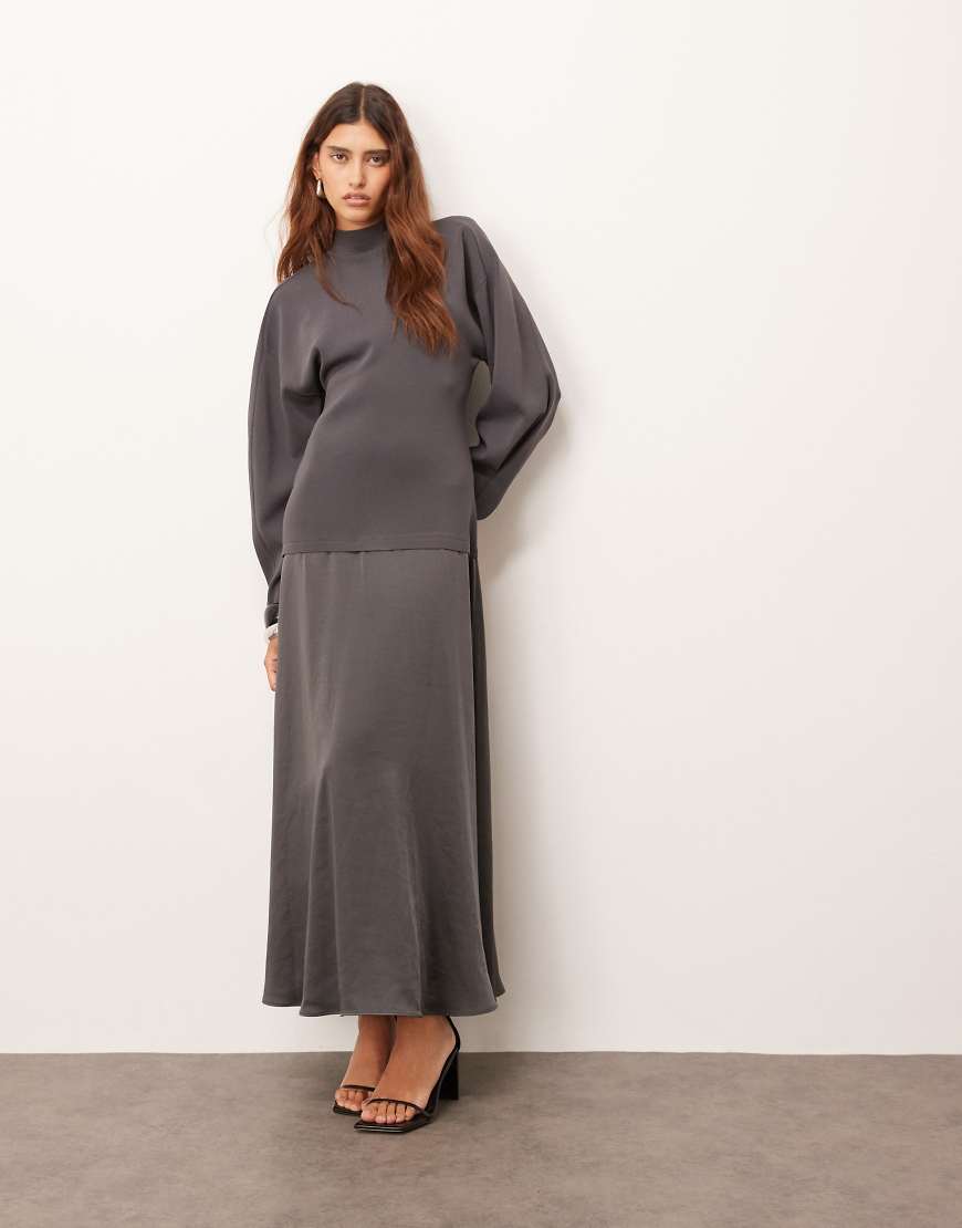 ARRANGE - Maxikleid in Anthrazit aus Hybrid-Strickmischung mit geformten Ärmeln-Grau von ARRANGE