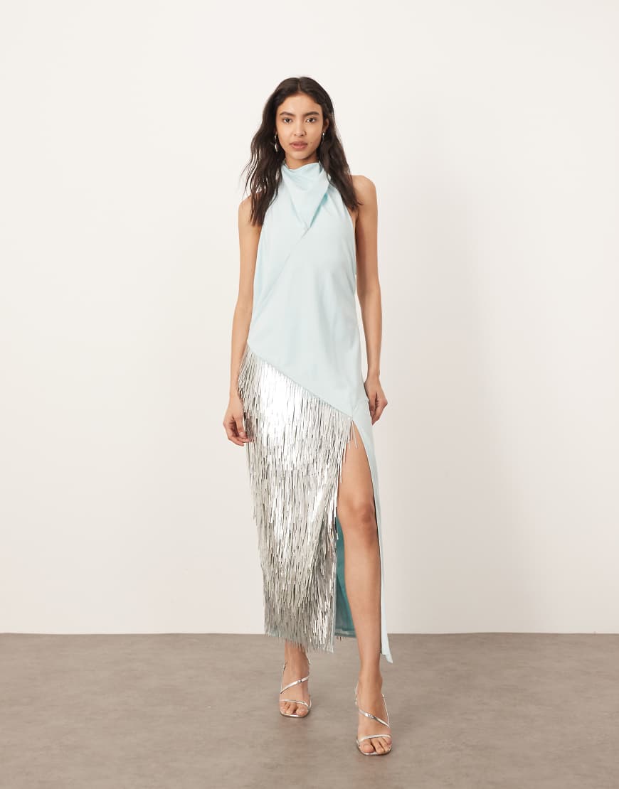 ARRANGE - Maxikleid in Hellblau mit Neckholder und Einsatz mit Splitterverzierung von ARRANGE