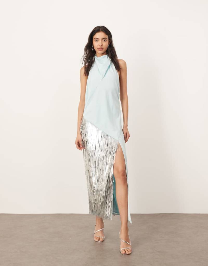 ARRANGE - Maxikleid in Hellblau mit Neckholder und Einsatz mit Splitterverzierung von ARRANGE