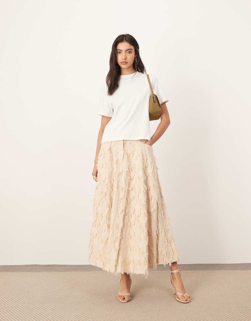 ARRANGE - Midi-Tellerrock in Ecru mit Blumen-Strukturmuster-Neutral von ARRANGE