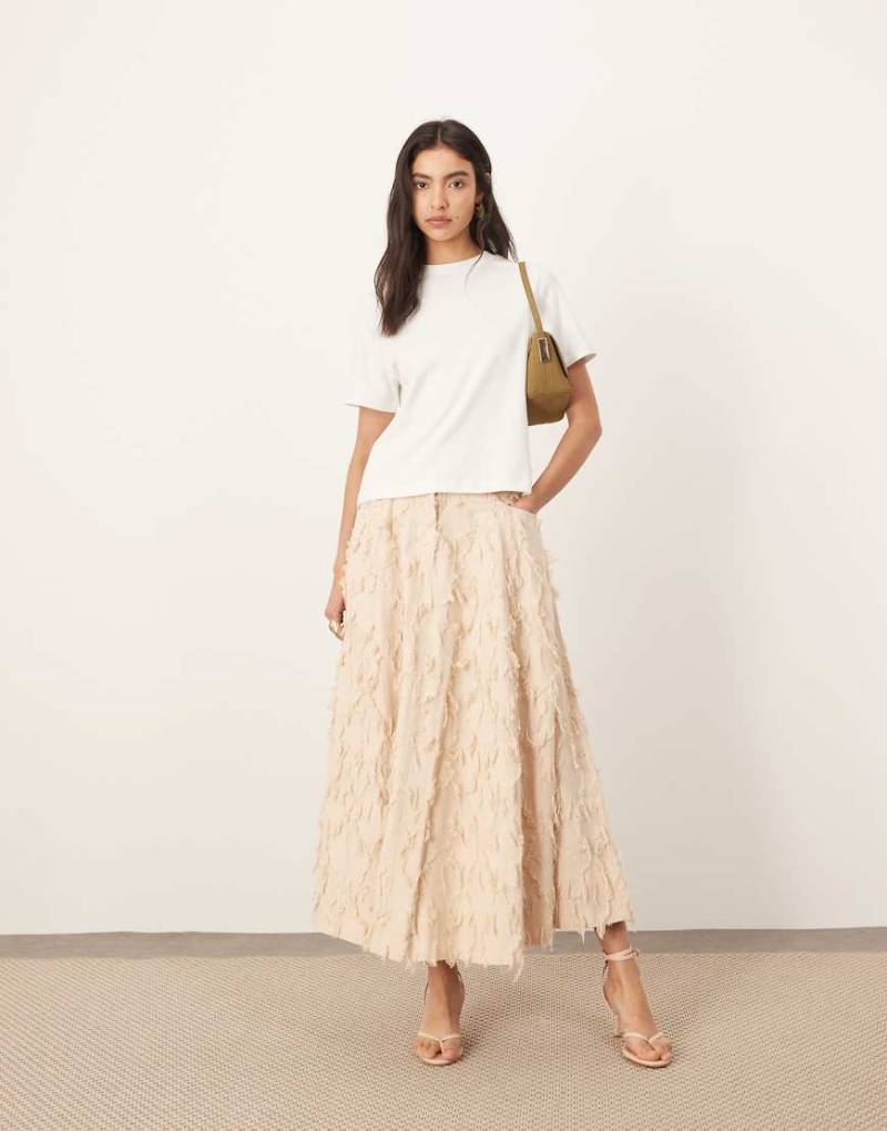 ARRANGE - Midi-Tellerrock in Ecru mit Blumen-Strukturmuster-Neutral von ARRANGE