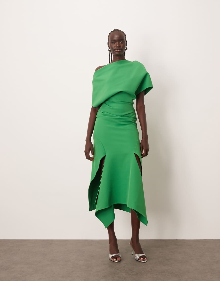 ARRANGE - Midikleid in Grün mit drapiertem Oberteil und gerade geschnittenem Saum von ARRANGE