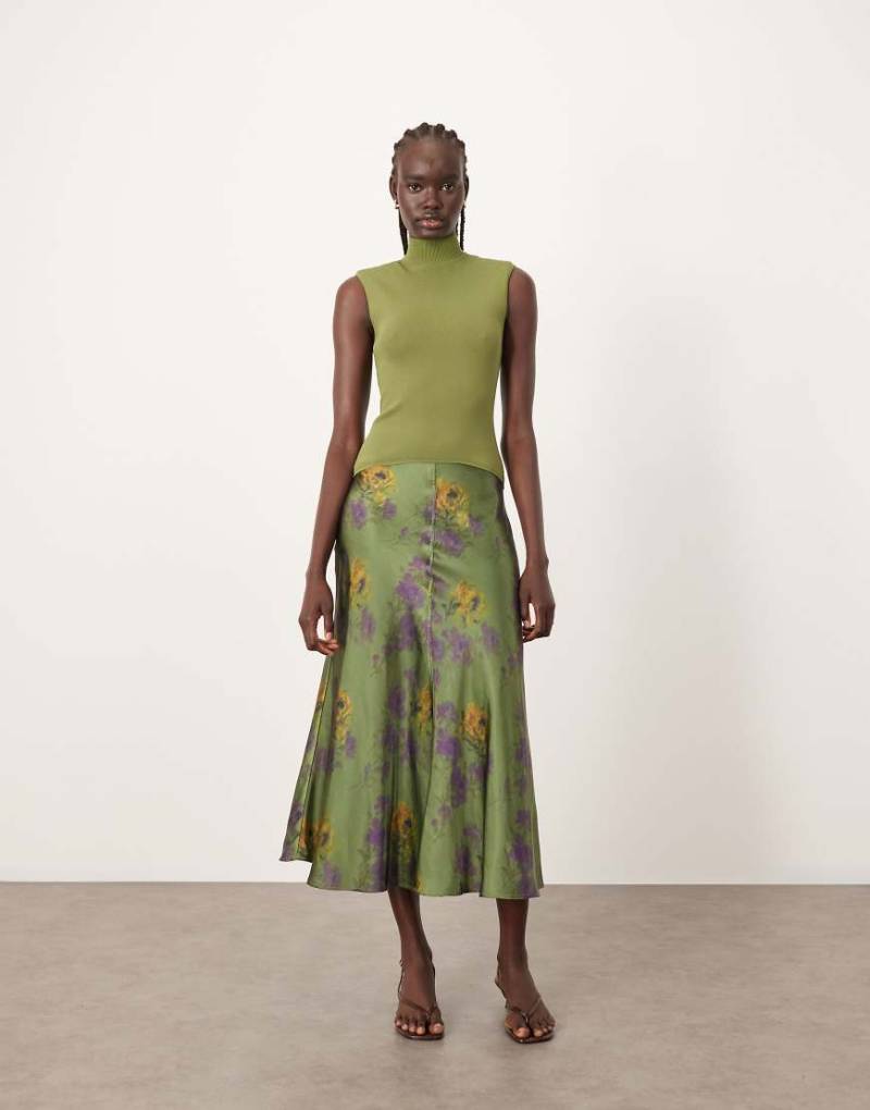 ARRANGE - Midikleid mit Oberteil aus Strick mit tief angesetzter Taille und Satinrock mit Blumenmuster-Bunt von ARRANGE