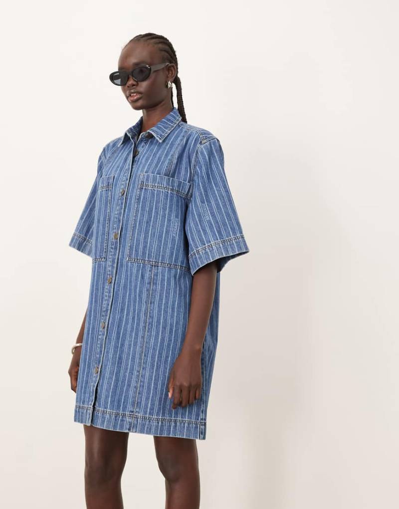 ARRANGE - Minihemdkleid aus Denim mit Streifen-Blau von ARRANGE