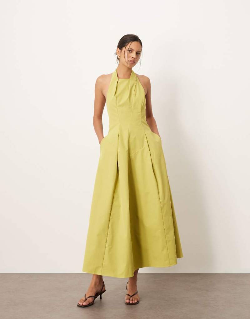 ARRANGE - Neckholder-Maxikleid in Chartreuse mit Strukturnähten in Wickeloptik-Grün von ARRANGE