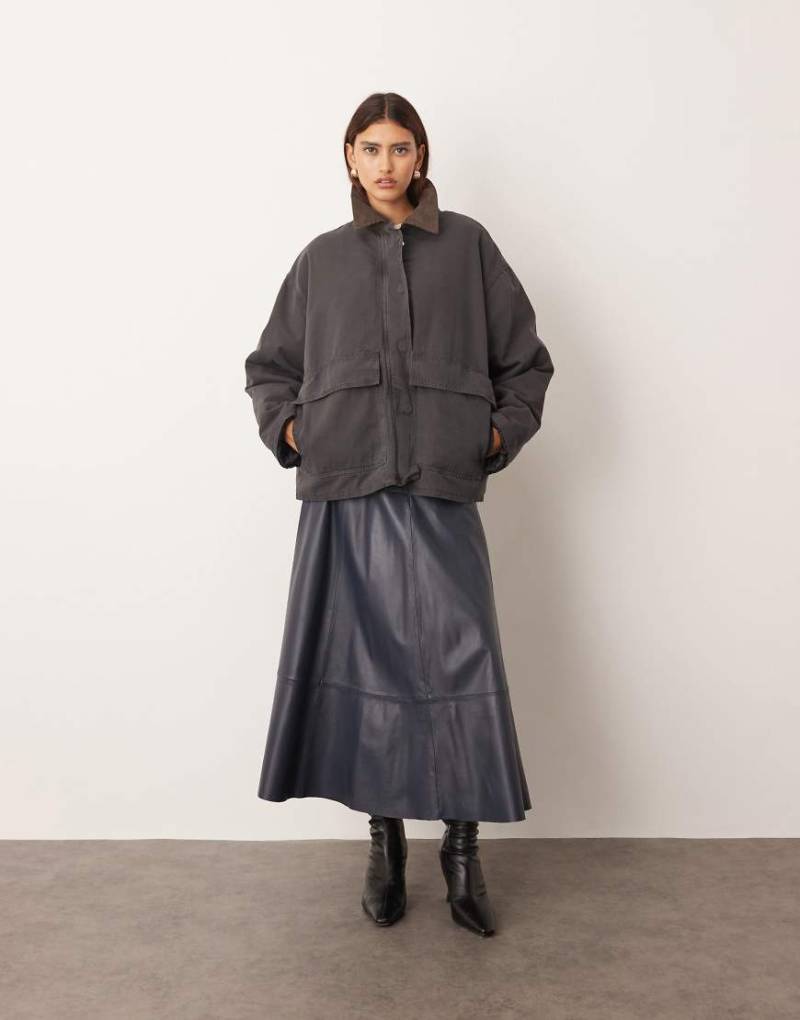 ARRANGE - Oversize-Barnjacke aus Canvas in Grau mit Cord-Kragen ARRANGE - Oversize-Barnjacke aus Canvas in Grau mit Cord-Kragen von ARRANGE