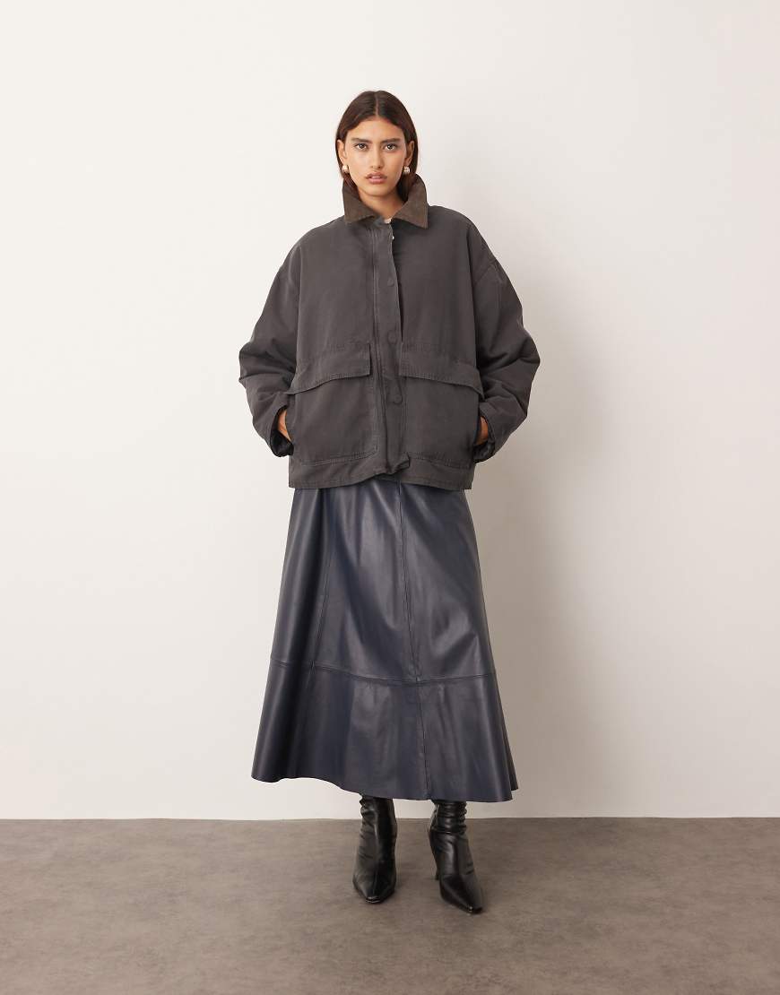 ARRANGE - Oversize-Barnjacke aus Canvas in Grau mit Cord-Kragen ARRANGE - Oversize-Barnjacke aus Canvas in Grau mit Cord-Kragen von ARRANGE