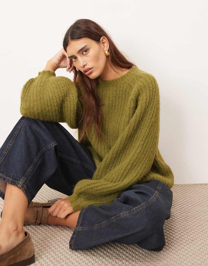 ARRANGE - Oversize-Pullover aus Rippstrick in Khaki mit Wollanteil-Grün ARRANGE - Oversize-Pullover aus Rippstrick in Khaki mit Wollanteil-Grün von ARRANGE