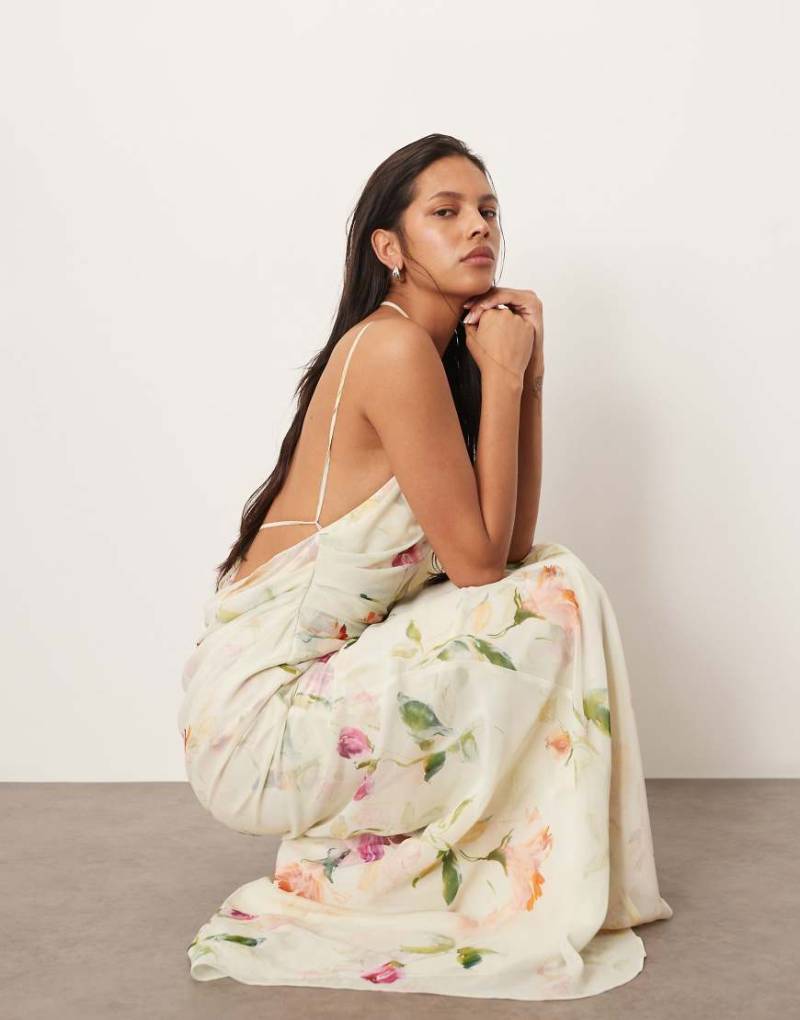 ARRANGE - Rückenfreies, drapiertes, mehrlagiges Maxikleid aus Chiffon mit Blumenmuster in gemalter Optik-Bunt von ARRANGE