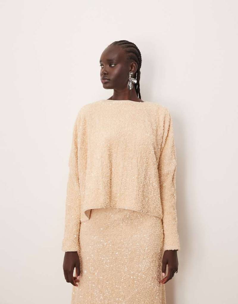 ARRANGE - Samtoberteil in Cremeweiß mit ganzflächigem Paillettenbesatz, Kombiteil von ARRANGE