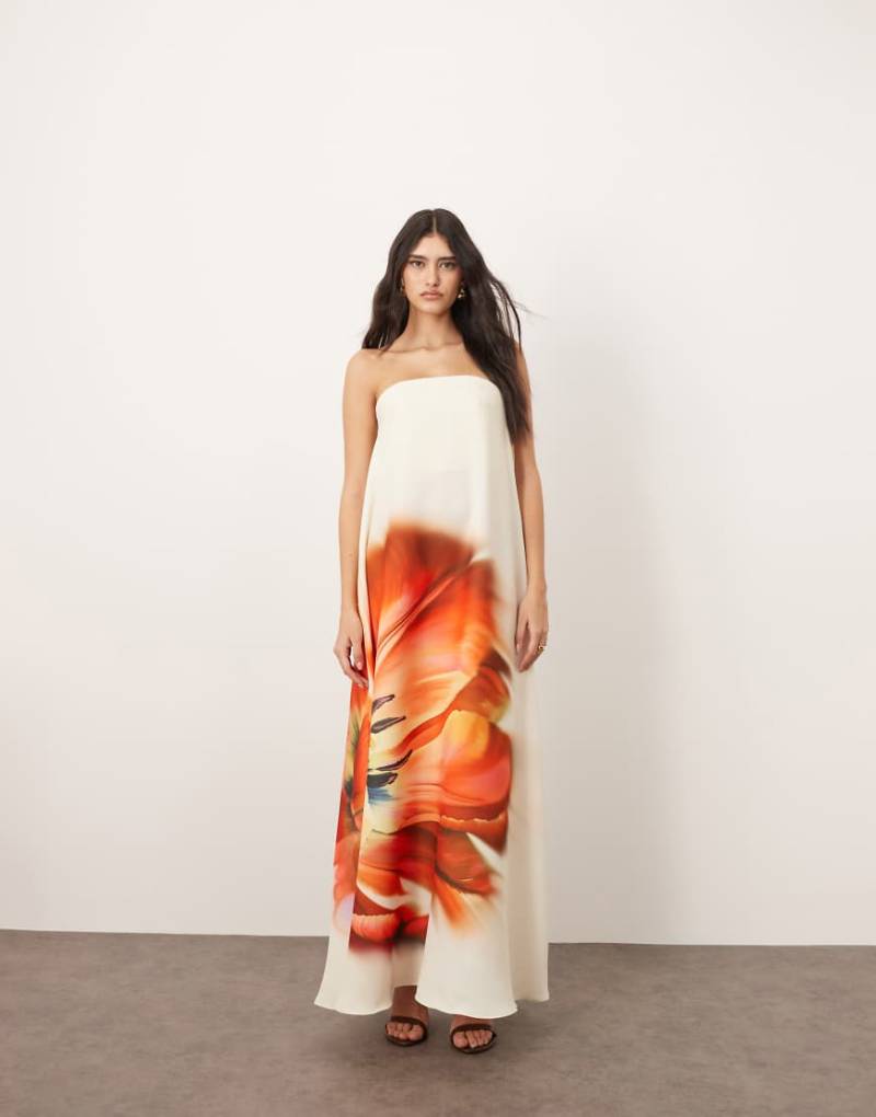 ARRANGE - Strukturiertes, trägerloses Maxi-Säulenkleid mit integriertem Korsett und Oversize-Blumenprint-Bunt von ARRANGE