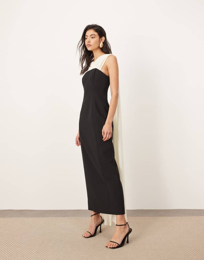 ARRANGE - Strukturiertes Maxikleid in Schwarz-Weiß mit Chiffon-Drapierung von ARRANGE