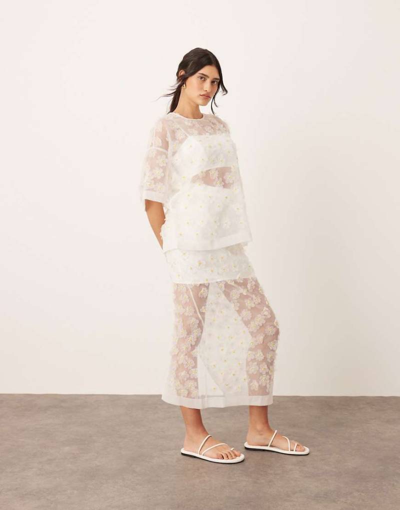 ARRANGE - Transparenter Maxirock mit geradem Schnitt und 3D-Gänseblümchenmuster, Kombiteil-Weiß von ARRANGE