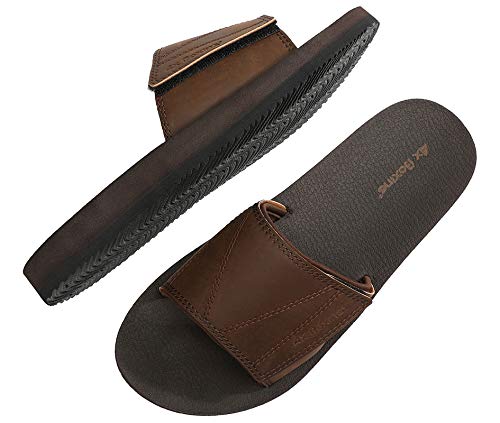 ARRIGO BELLO Badelatschen Herren Klettverschluss/Latexsohle Pantoletten Badeschlappen Badeschuhe Sandalen Hausschuhe Sommer Weich Leder Größe 41-46 (A Braun, 45) von ARRIGO BELLO