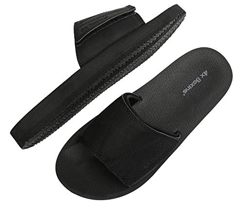 ARRIGO BELLO Badelatschen Herren Klettverschluss/Latexsohle Pantoletten Badeschlappen Badeschuhe Sandalen Hausschuhe Sommer Weich Leder Größe 41-46 (A schwarz, 44) von ARRIGO BELLO