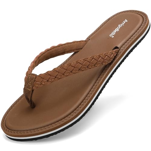 ARRIGO BELLO Flip Flops Damen Sommer Zehentrenner Bequem Sandalen Strand Innen Außenbereich Frauen Rutschfest Badelatschen Größe 36-41(Braun, EU 38) von ARRIGO BELLO
