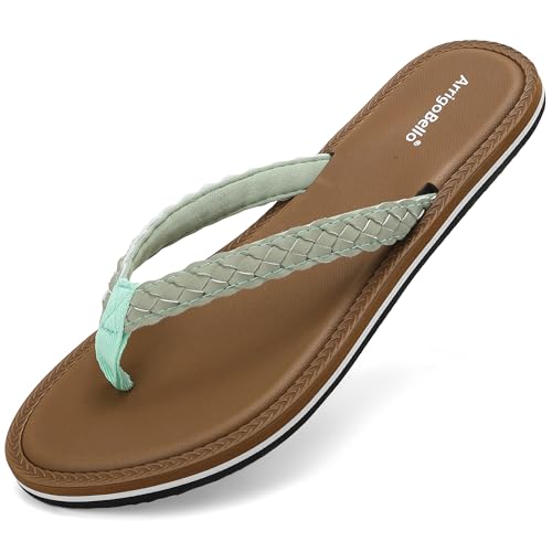ARRIGO BELLO Flip Flops Damen Sommer Zehentrenner Bequem Sandalen Strand Innen Außenbereich Frauen Rutschfest Badelatschen Größe 36-41(Grün, EU 38) von ARRIGO BELLO