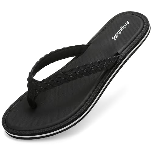 ARRIGO BELLO Flip Flops Damen Sommer Zehentrenner Bequem Sandalen Strand Innen Außenbereich Frauen Rutschfest Badelatschen Größe 36-41(Schwarz, EU 39) von ARRIGO BELLO