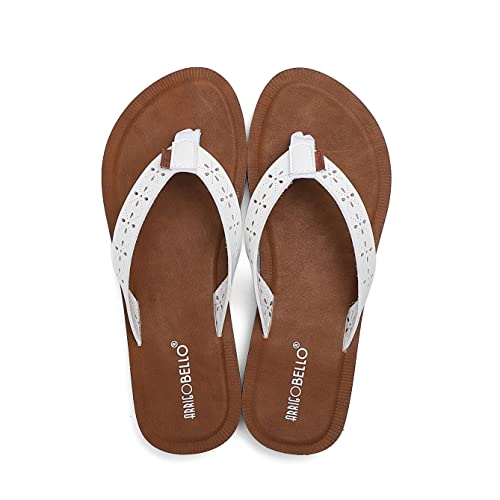 ARRIGO BELLO Flip Flops Damen Zehentrenner Aushöhlen Elegante Badelatschen PU Leder Sommer Hausschuhe Indoor Outdoor Beach Pool Größe 36-41 (B Weiß, Numeric_37) von ARRIGO BELLO