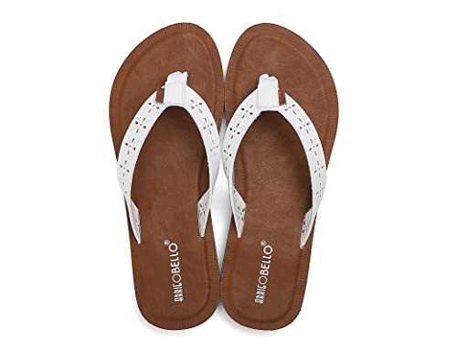 ARRIGO BELLO Flip Flops Damen Zehentrenner Aushöhlen Elegante Badelatschen PU Leder Sommer Hausschuhe Indoor Outdoor Beach Pool Größe 36-41 (TUX Weiß, Numeric_40) von ARRIGO BELLO