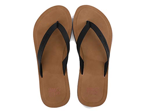 ARRIGO BELLO Flip Flops Damen Zehentrenner Aushöhlen Elegante Badelatschen PU Leder Sommer Hausschuhe Indoor Outdoor Beach Pool Größe 36-41 (X Khaki&Schwarz,40) von ARRIGO BELLO