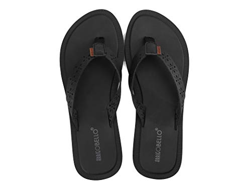 ARRIGO BELLO Flip Flops Damen Zehentrenner Aushöhlen Elegante Badelatschen PU Leder Sommer Hausschuhe Indoor Outdoor Beach Pool Größe 36-41 (X Schwarz07, 36) von ARRIGO BELLO