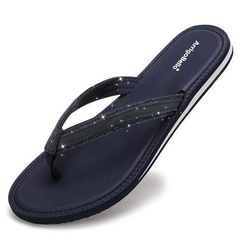 ARRIGO BELLO Flip Flops Damen Zehentrenner Sommer Bequem Sandalen Strand Glänzend Schuhband Frauen Rutschfest Badelatschen Größe 36-41 (Blau, EU 37) von ARRIGO BELLO
