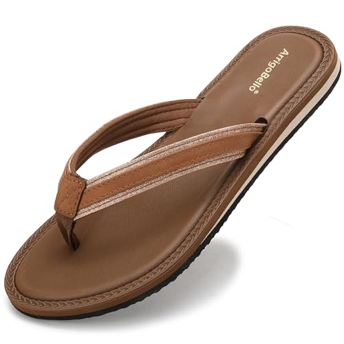ARRIGO BELLO Flip Flops Damen Zehentrenner Sommer Bequem Sandalen Strand Glänzend Schuhband Frauen Rutschfest Badelatschen Größe 36-41 (Braun, EU 40) von ARRIGO BELLO