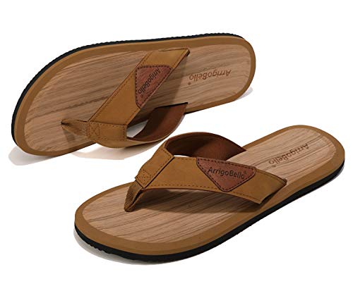 ARRIGO BELLO Flip Flops Herren Zehentrenner Badelatschen Rutschfeste Holzmaserung Comfy Sandalen Sommer Strand Fliflop Größe 41-46 (C1 Braun, Größe 44) von ARRIGO BELLO