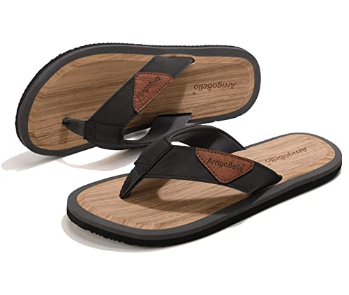 ARRIGO BELLO Flip Flops Herren Zehentrenner Badelatschen Rutschfeste Holzmaserung Comfy Sandalen Sommer Strand Fliflop Größe 41-46 (C1 Grau, 42 EU) von ARRIGO BELLO